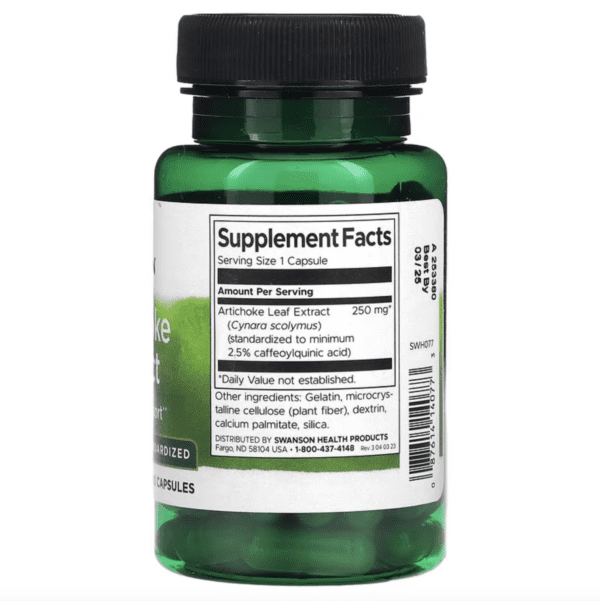 Extracto de Alcachofa (Artichoke) soporte digestivo 60 cápsulas 250 mg Swanson - Image 2